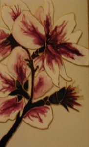 obraz przedstawiający różowy kwiat na białym tle.