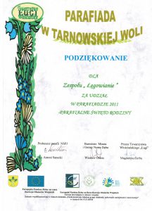 Podziękowanie dla zespołu Łęgowianie za udział w Parafiadzie 2011