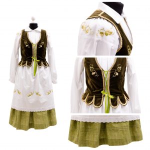 biało-zielona sukienka z zieloną wstążką.